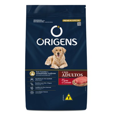 Produto Ração Origens para Cachorros Adultos sabor Carne e Careais 15 kg