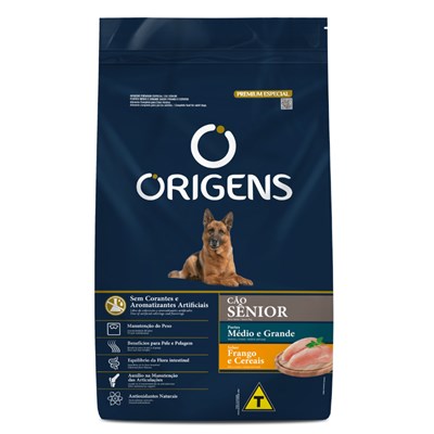 Produto Ração Origens Sênior para Cachorros Adultos de Porte Médio e Grande Sabor Frango e Cereais 15 kg
