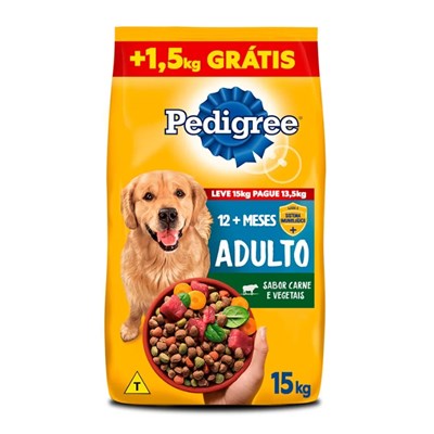 Produto Ração Pedigree para Cachorros Adultos Carne e Vegetais 13,5 kg + 1,5 kg