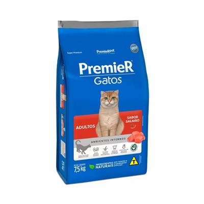 Produto Ração PremieR Ambientes Internos gatos adultos salmão 7,5kg