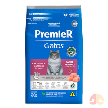 Ração PremieR Ambientes Internos Gatos Castrados 7 a 11 anos Frango 500g - Imagem principal