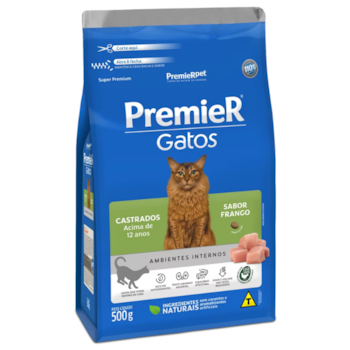 Ração PremieR Ambientes Internos Gatos Castrados Acima de 12 Anos Sabor Frango 500g - Imagem principal