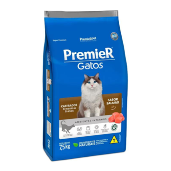 Ração PremieR Ambientes Internos gatos castrados até 6 anos salmão 7,5kg - Imagem principal