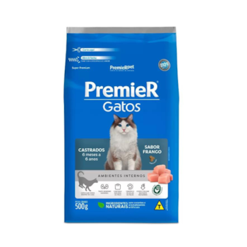 Ração PremieR Ambientes Internos Gatos Castrados para Gatos de 6 meses até 6 Anos Frango 500gr - Imagem principal