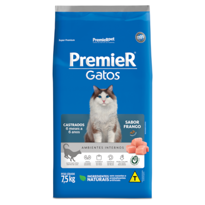 Ração PremieR Ambientes Internos Gatos Castrados para Gatos de 6 meses até 6 Anos Frango 7,5kg