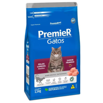 Ração PremieR Ambientes Internos Gatos Pelos Longos Adultos Frango 1,5 kg - Imagem principal