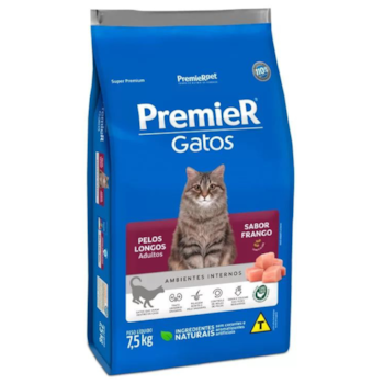 Ração PremieR Ambientes Internos Gatos Pelos Longos Adultos Frango 7,5kg - Imagem principal