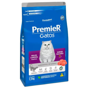 Ração PremieR Ambientes Internos gatos pelos longos adultos salmão 1,5 kg - Imagem principal