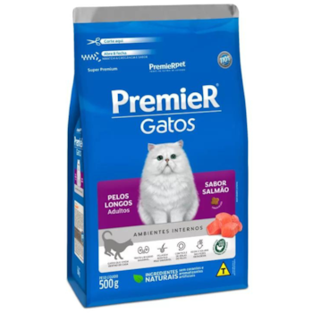 Ração PremieR Ambientes Internos Gatos Pelos Longos Adultos Salmão 500gr - Imagem principal