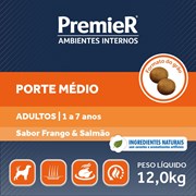 Ração PremieR Ambientes Internos porte médio para cachorros adultos frango & salmão 12,0kg