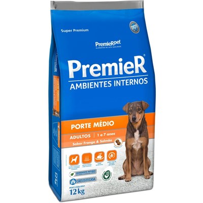 Produto Ração PremieR Ambientes Internos porte médio para cachorros adultos frango & salmão 12,0kg