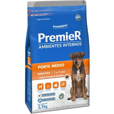 Produto Ração PremieR Ambientes Internos porte médio para cachorros adultos frango & salmão 2,5kg