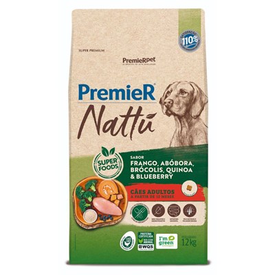 Ração PremieR Nattu cachorros adultos frango, abobora e brócolis 12,0kg
