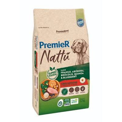 Produto Ração PremieR Nattu cachorros adultos frango, abobora e brócolis 12,0kg