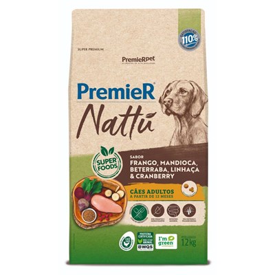 Ração PremieR Nattu cachorros adultos frango, mandioca e linhaça 12,0kg
