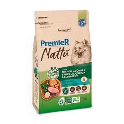 Produto Ração PremieR Nattu cachorros adultos raças pequenas frango, abóbora e brocolis 1,0kg
