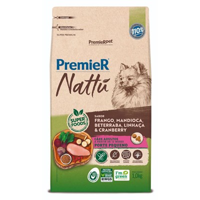 Ração PremieR Nattu cachorros adultos raças pequenas frango, mandioca e linhaça 1,0kg