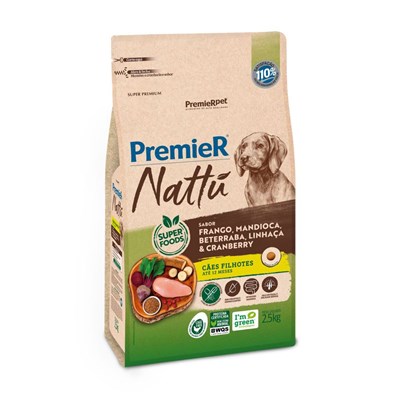 Produto Ração Premier Nattu cachorros filhotes frango, mandioca e beterraba 2,5kg