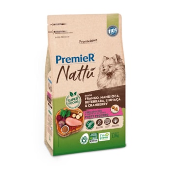 Ração PremieR Nattu Cães Adultos Raças Pequenas Frango, Mandioca e Linhaça 1,0kg - Imagem principal