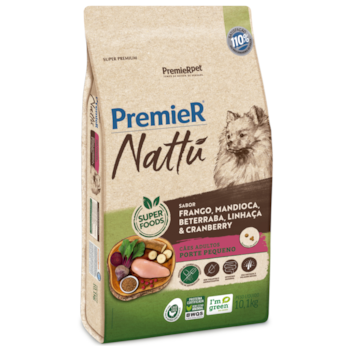 Ração PremieR Nattu Cães Adultos Raças Pequenas Frango, Mandioca e Linhaça 10,1kg - Imagem principal