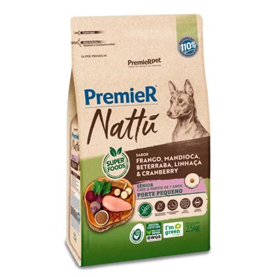 Produto Ração PremieR Nattu Para Cachorros Sênior Porte Pequeno Sabor Frango e Mandioca 2,5 Kg