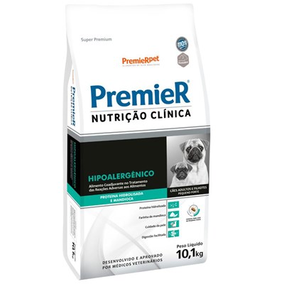 Produto Ração PremieR Nutrição Clínica Hipoalergênico Proteína Hidrolisada cachorro raças pequeno porte mandioca 10,1kg