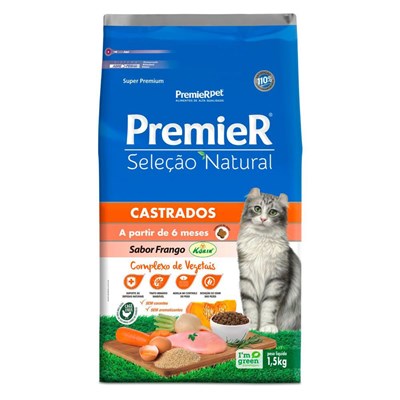 Ração PremieR Seleção Natural Gatos Adultos Castrados Frango 1,5 kg