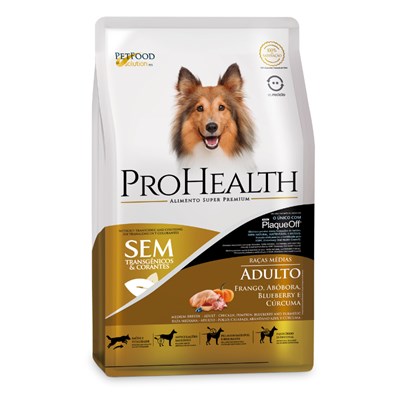 Ração ProHealth para Cães Adultos Raças Médias Sabor Frango, Abóbora, Blueberry e Cúrcuma 10,1 kg