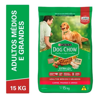 Produto Ração Purina Dog Chow Extra Life Saúde Visível Para Cachorros Adultos Carne, Frango E Arroz 15kg