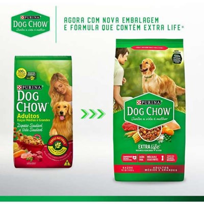 Ração Purina Dog Chow Extra Life Saúde Visível para cachorros adultos de tamanhos médios e grandes carne e arroz 3kg