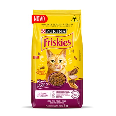 Produto Ração Purina Friskies Gatos Adultos Castrados Mix de Carnes 3,0kg