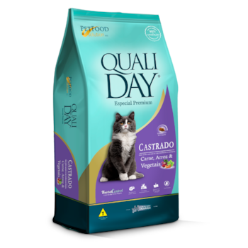 Ração Qualiday Cat para Gatos Adultos Castrados 10,1kg Sabor Carne, Arroz e Vegetais - Imagem principal