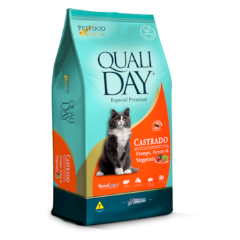 Ração Qualiday Cat para Gatos Adultos Castrados 10,1kg Sabor Frango, Arroz e Vegetais - Imagem principal