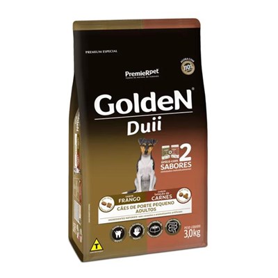 Produto Ração Seca Golden Duii para Cachorros Pequeno Porte Adultos Sabor Frango e Carne 3,0 kg