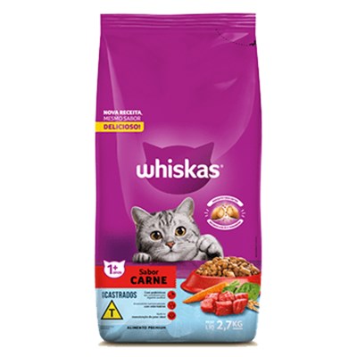 Ração Seca para Gatos Castrados Whiskas Sabor Carne 2,7 kg