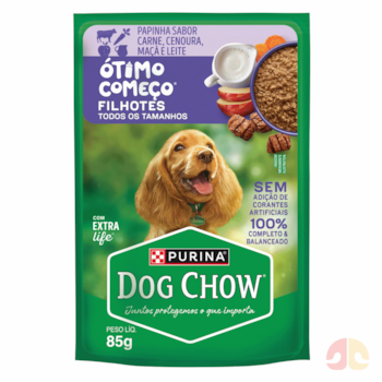 Ração Úmida Dog Chow Ótimo Começo Papinha para Cães Filhotes Sabor Carne, Cenoura, Maçã e Leite 85g - Imagem principal