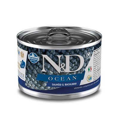 Produto Ração Úmida Lata N&D Ocean para cachorros adultos salmão e bacalhau 140gr