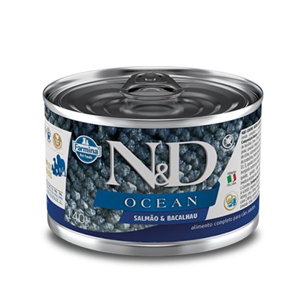 Ração Úmida Lata N&D Ocean para cachorros adultos salmão e bacalhau 140gr