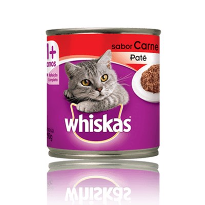 Ração Úmida Lata Patê Whiskas para gatos adultos carne 290g