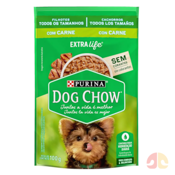 Ração Úmida Sachê Dog Chow Extralife para Cães Filhotes 100g sabor Carne - Imagem principal