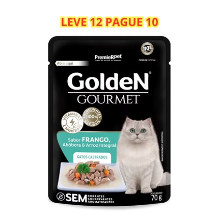 Ração Úmida Sachê GoldeN Gourmet Gatos Castrados Frango 70gr | Caixa 12UN