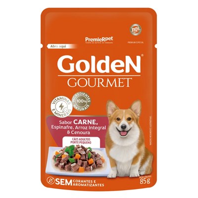 Produto Ração Úmida Sachê GoldeN Gourmet para cães adultos raças pequenas sabor carne 85g