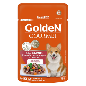 Ração Úmida Sachê GoldeN Gourmet para cães adultos raças pequenas sabor carne 85g - Imagem principal