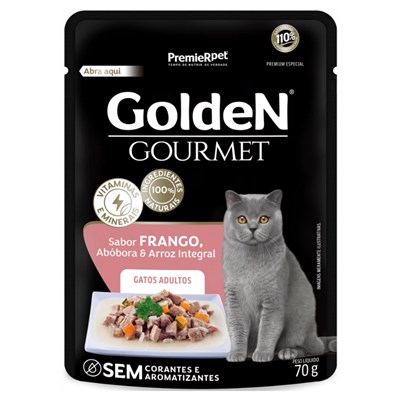 Produto Ração Úmida Sachê GoldeN Gourmet para gatos adultos sabor frango 70g
