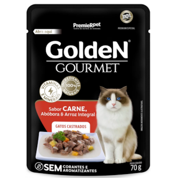 Ração Úmida Sachê GoldeN Gourmet para gatos castrados sabor carne 70g - Imagem principal