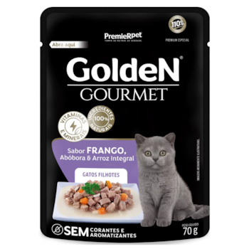 Ração Úmida Sachê GoldeN Gourmet para gatos filhotes sabor frango 70g - Imagem principal