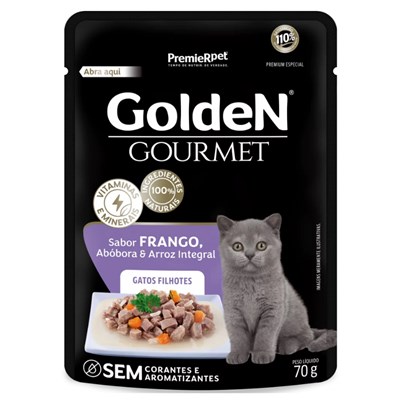 Produto Ração Úmida Sachê GoldeN Gourmet para gatos filhotes sabor frango 70g