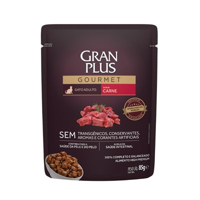 Ração Úmida Sachê GranPlus Gourmet Gatos Adultos Carne 85gr