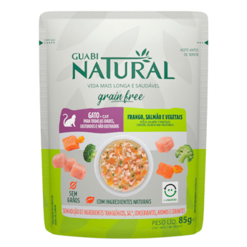Ração Úmida Sachê Guabi Natural Grain Free 85gr para Gatos Sabor Frango, Salmão e Vegetais - Imagem principal