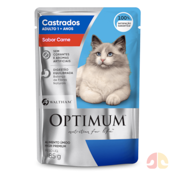 Ração Úmida Sachê Optimum Gatos Adultos Castrados 85gr sabor Carne - Imagem principal